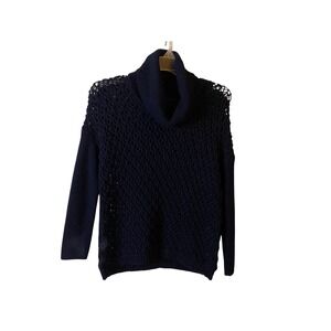 Massimo Dutti Womens Navy Blue Cowl Neck Sweater 100% Cotton Made in Italy XL